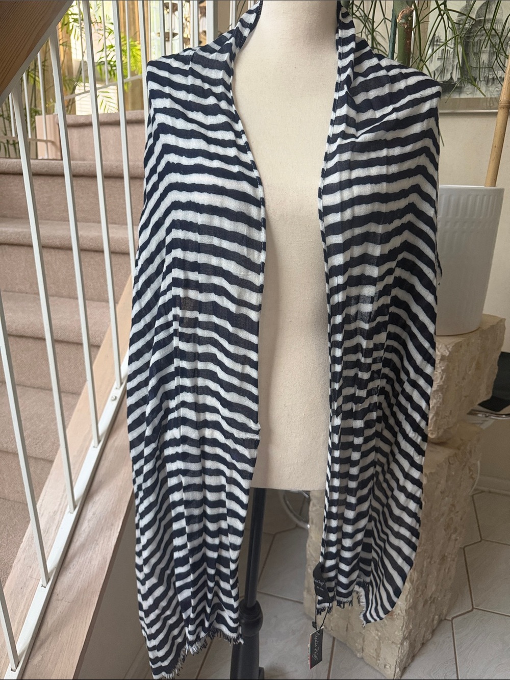 Charlie Paige Black and White Striped Lightweight Scarf Wrap